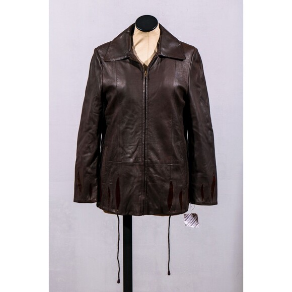 Women's Whet Blu Brown Leather Removable Quilted Lining Blazer Jacket Sz XS - Picture 1 of 7